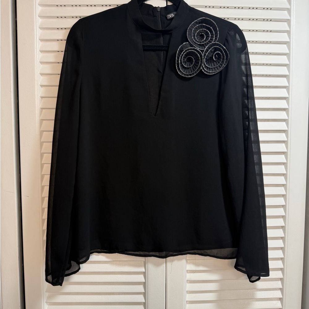 Zara Black Blouse with Spiral Accent